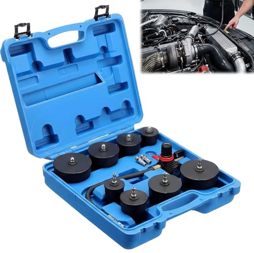 Turbolader Ladeluft System Adapter Satz - 9tlg Lecktest Kit mit Manometer | Turbo Boost Lecktester Kit für Ansaug und Ladeluftsystem PKW Transporter Werkstatt für Kfz Werkstatt und Mechaniker