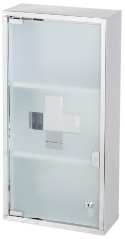 Botiquín de 3 estantes de Acero Inoxidable con Cerradura de 30x12x60 cm | Armario con puerta de vidrio de apertura push. Trasera con 4 agujeros para colgar. Incluye 2 llaves, 4 tacos y 4 tornillos