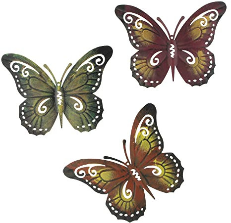 FRANK FLECHTWAREN Metalldeko Schmetterling, im 3er Set, filigranes Design, vielseitige Dekoration, Maßen 24 x 19 cm