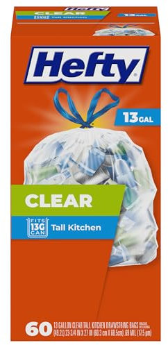 Hefty Recyclage des sacs poubelles/ordures (transparent, cordon de serrage de cuisine, 13 gallons, 60...