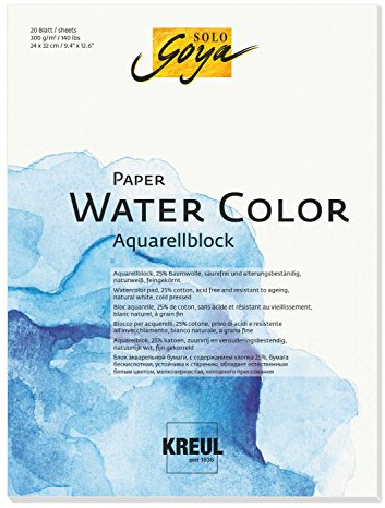 Kreul 68012 - Solo Goya Paper Water Color, Bloc Aquarelle, env. 24 x 32 cm, 300 g/m², 20 Feuilles, sans Acide, Blanc Naturel, pour la Peinture à l'aquarelle et à la Gouache