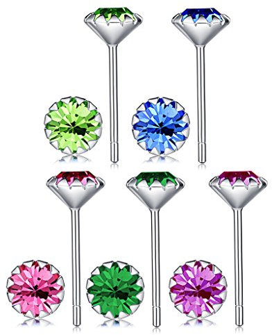 Yumilok 5 Paare 925 Sterling Silber 5mm Bunt Zirkonia Ohrstecker Set Stecker Ohrringe Ohrschmuck für Damen Frauen Mädchen