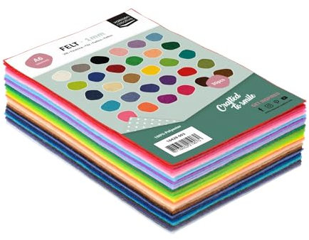 Vaessen Creative 10429-003 Filzstoff, 30 Farben Bastelfilz, 1mm, 10 x 15 cm, Filz zum Nähen, DIY Basteln und Scrapbooking