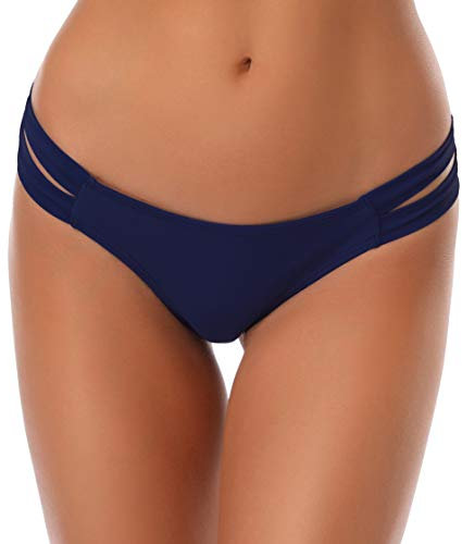 SHEKINI pour Femme String Maillots de Bain Brésilien Bikini Bottom Thong Panty String Bas de Maillots Sexy Bas Swim Trunks Taille Basse Tanga Bas de Plage Slip de Bain (Medium, Bleu foncé)