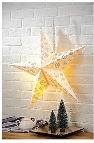 Spetebo Weihnachtsstern Schneeflocke 60 cm - 10 LED - Papierstern zum hängen Leuchtstern