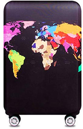YianBestja Elastisch Kofferhülle Kofferschutzhülle Gepäck Cover Reisekoffer Hülle Koffer Schutzhülle Luggage Cover mit Reißverschluss (Weltkarte, L (25-28 Zoll))