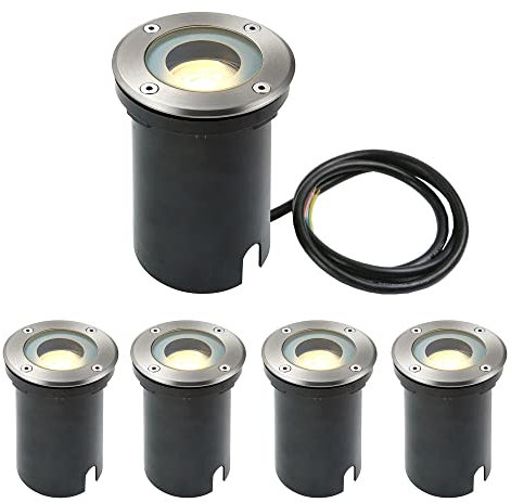 National Lighting Buried Uplighters - Pack of 4 Recessed Ground Lights - IP65 Weatherproof Walk Over Decking Lights - Round Outdoor Lights - 50W 240V Halogen or LED GU10 (Not Included)