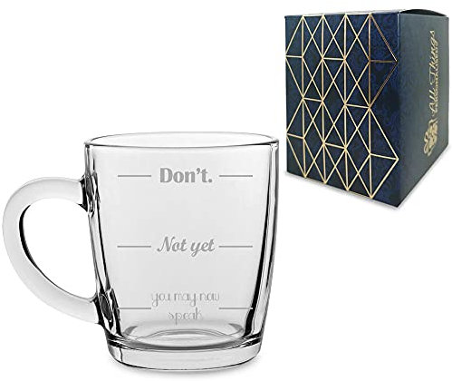 Engraved Novelty Glass Barrel Mug, Don't, Not Yet, Now You May Speak Measurements Novelty Design, Gift Boxed, Perfect for Birthdays and Christmas