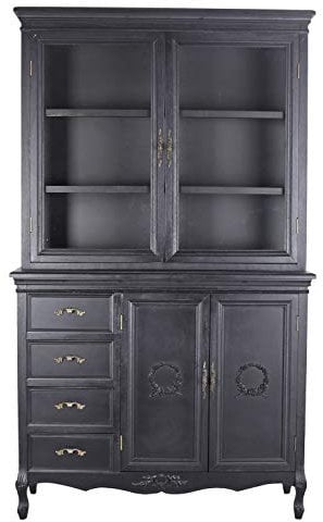 Französischer Vitrinenschrank Antik Buffet Küchenbuffet Küchenanrichte 115cm Schwarz hdm322 Palazzo Exklusiv
