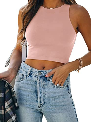 REORIA Damen Ärmellos Racerback Rundhals Tank Top Rosa M