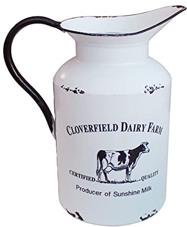 CVHOMEDECO. Primitive - Lata de leche galvanizada rústica con asa, jarrón de metal para decoración del hogar y el jardín, color blanco vintage