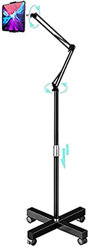 scosao iPad Verstellbar Bodenständer 28.3-59.4 inch, Boden Tablet-Ständer mit Rädern, Halterung für iPad Langen Arm Falten, für 3.5-11 inch iPad/Handy, Telefone, eBook-Reader