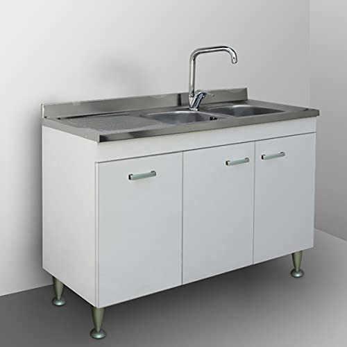 Yellowshop | Mobile cucina sottolavello a 3 ante cm 120x50 colore Bianco completo di lavello inox serie Basic (Versione Sx)