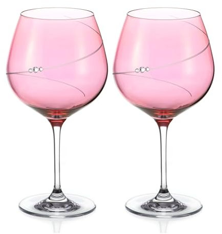 DIAMANTE Swarovski Pink Gin Copa Glasses Pair - Pink Coloured Glasses with Swarovski Crystals