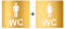 3D WC Schild, Metall-Optik, Hochglanz/Matt, selbstklebend, Damen, Herren, Türschild, Hinweisschild, Toilette, Acryl/Holz (Set, Gold (gebürstet))
