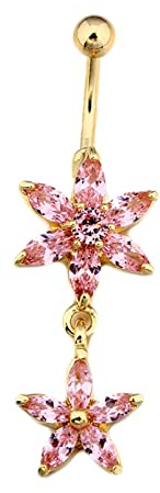 Gualiy Piercing Nombril en Acier Chirurgical 316L Fleur Forme avec Zircone Piercing Anneaux Nombril