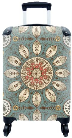 MuchoWow© Koffer Handgepäck Trolley Rollkoffer Kleine Reisekoffer mit 4 Rollen - Mandala - Retro - Bohème - Muster - Cabin Size < 55x40x23 & 55x40x20 cm - Fotokoffer - Kabinenkoffer - Boardgepäck