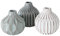 Iconic Scandi Baby Bud Vasen, 3er-Set, gerippt, elfenbeinfarben, verblasstes Blaugrün und Dunkelgrau, Crackle Suffused, 10,7 cm Durchmesser x 12,9 cm Höhe, modernes Zuhause