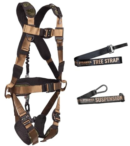 Malta Hunting Safety Hunter's Elite TrueTimber Hunting Harness with Included Tree Strap, Lineman's Climbing Strap, and Deer Drag Suspension Relief, Strata Camo, Large-XLarge