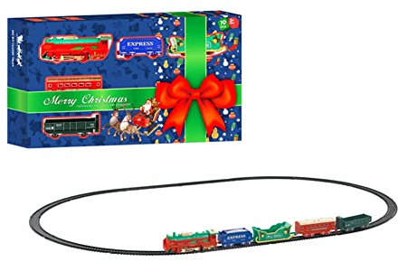 ISAKEN Weihnachtszug Set Spielzeugeisenbahn mit Licht, Mini Weihnachtszug für Weihnachtsdekorationen Party Deko Kindergarten Dekoration Ornament Elektrisches Zug für Kinder Mädchen Junge
