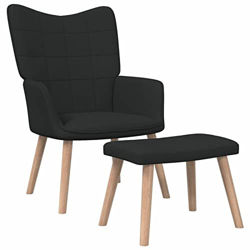 YUMENG Relaxsessel mit Hocker, Kinosessel, Ohrensessel, Heimkino Sofa, Relax Sessel, Schlafsessel, Tv Möbel, Seniorensessel, Schwarz Stoff