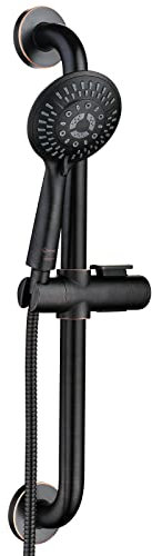 BRIGHT SHOWERS Barre d'appui coulissante en acier inoxydable conforme à la norme Ada avec pommeau de douche à 5 réglages et tuyau de 1,5 m, bronze huilé