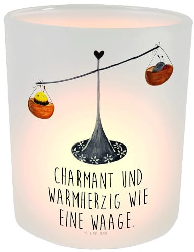 Mr. & Mrs. Panda Kerze Sternzeichen Waage - Geschenk, Windlicht Kerze, Tierkreiszeichen, Geburtstag Oktober, Windlicht Glas, Hummel, Windlicht Zur