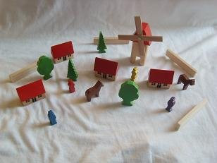 alles-meine.de GmbH Holz: Dorf mit Windmühle, Häuser & Bäume, Figuren und Bausteine - Original Erzgebirge - Holzhäuser Eisenbahn ideal für Holzeisenbahn Gebäude Zubehör Stadt - B..