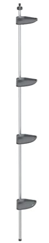 vidaXL 4-Tier Telescopic Shower Corner Shelf - Adjustable Aluminium Bathroom Rack 235-280cm - Silver/Grey