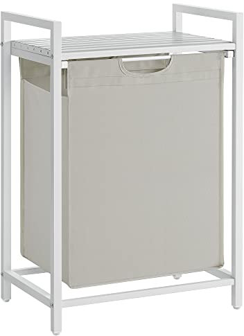 VASAGLE Wäschesammler, Wäschekorb, Wäschesortierer mit einem ausziehbaren und abnehmbaren Beutel, Regal, Metallrahmen, 17,2 Gallonen (65 L), 19,7 x 13 x 28,4 Zoll, Weiß UBLH101W01