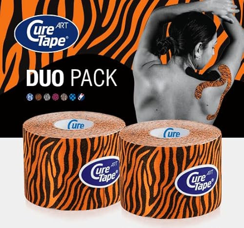 CureTape® Art Kinesiotapes | 2 Kinesiologie Tape Rollen (5cm x 5m) | Vorteilsset | Hautfreundliche Kinesiotape | Wasserfest & Latexfrei | TÜV-Zertifiziert | Tiger