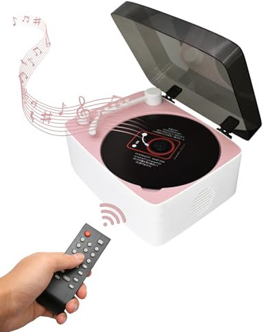 Bewinner Pink Vintage CD Player - Suitcase CD Player with HiFi Sound Speaker, Dustproof Cover, Retro Record Players for Vinyl with Speakers, Home Office