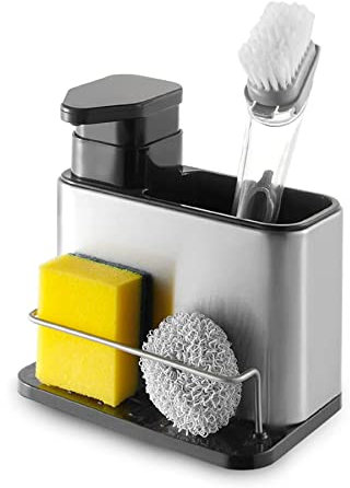 Innoteck Essentials Sink Caddy with Washing Liquid Holder - Kitchen Organiser For Cleaning Supplies - 340ml Kitchen Soap Dispenser - Non-Slip, Lightweight - Water Drainage System - for Sponge, Brush