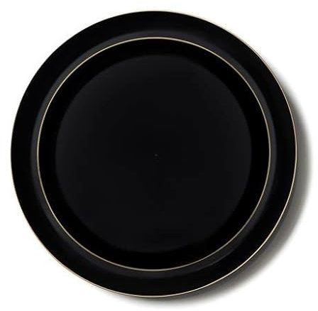Decor Decorline - Ensemble Vaisselles d'assiettes Plastique Dur et Réutilisables, 20 pièces/Pour 10 Personnes - Edge - Noir/Or - Assiettes Dîner & Entrée Dessert - 2 tailles (10x26cm & 10x21cm)