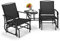 COSTWAY Garden Double Glider Rocking Chairs, 2 Seater Swing Chair Relax Rocker with Middle Glass Table & Umbrella Hole, Metal Frame Outdoor Conversation Set Gliding Loveseat for Patio Poolside (Black)