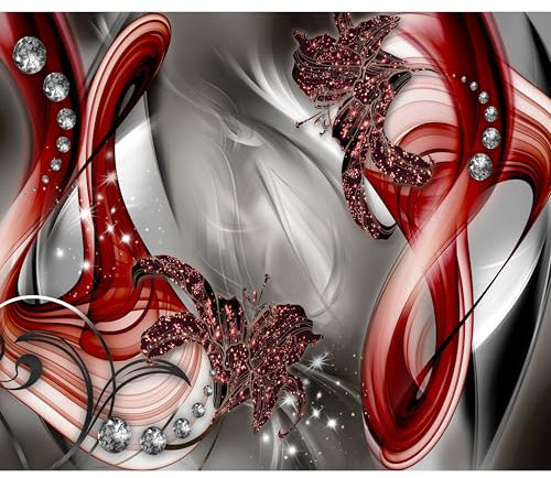 decomonkey Premium Fototapete Abstrakt Lilien 400x280 cm XL Tapete Fototapeten Vlies Tapeten Vliestapete Wandtapete moderne Wandbild Wand Schlafzimmer Wohnzimmer Blumen Diamant