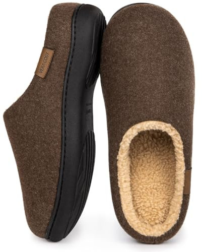 VeraCosy Herren Flauschige Sherpa Pantoffeln Memory Schaum Anti-Rutsch Innen Hausschuhe Coffee,42-43 EU