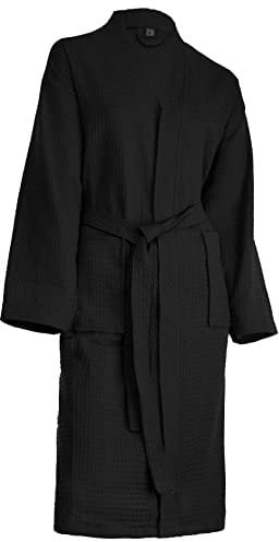 Brandsseller Unisex Bademantel aus Baumwolle XXL – Leichter Morgenmantel aus Waffel-Piqué für Damen & Herren – Saunamantel / Hausmantel für Wellness & Zuhause - Schwarz