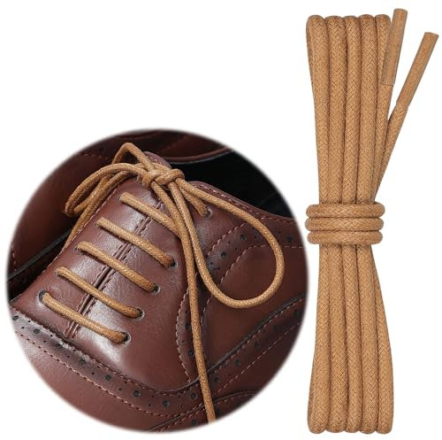 Puzeam 2 Pares Cordones Encerados Redondos Finos de Zapatos de Vestir, 3 mm Cordones Elegantes para Hombres y Mujer, Cordones para zapatos de ciudad, Business Cordones de Zapatos Tan 70 cm