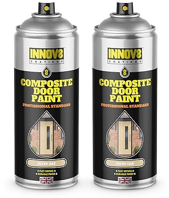 COMPOSITE DOOR SPRAY PAINT - NO PRIMER OR TOP COAT - SATIN - 1 x 400 ml - Professional Standard - Fast Dry - Exterior & Interior - Front Door - Composite, Wood, uPVC, Metal Door - SILVER OAK