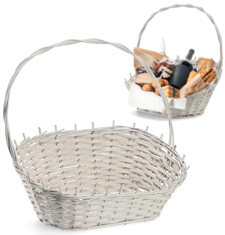 KADAX Geschenkkorb, Universeller Weidenkorb, Hochwertiger Henkelkorb, Flaschenkorb, Süßigkeitenkorb, Geflochtener Aufbewahrungskorb, Präsentkorb (Weiß, Groß)