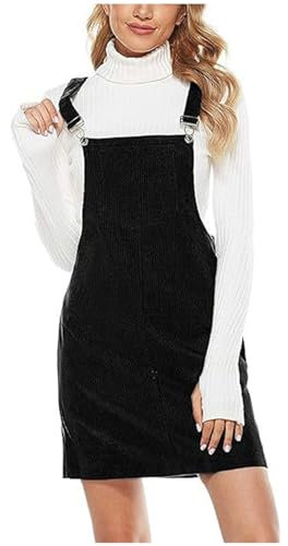 Women's Cute Corduroy Overall Bib Dress Pinafore Suspender Dress Skirt Jumper Solid Adjustable Strap Pinafore Overall Dress Suspender Skirt