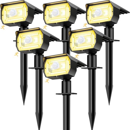 nipify Solarlampen mit Bewegungsmelder, 6 Stück Warmweiß Solarstrahler für Aussen, IP65 Wasserdicht Solar Gartenleuchten Solarleuchten LED Solar Strahler Aussen Weg Hof Gehweg