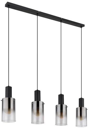 GLOBO Pendellampe Pendelleuchte Esstischleuchte Wohnzimmerlampe Hängeleuchte Lampe, 4 Flammig Rauchglas Metall schwarz, E27 Fassungen, LxBxH 102,5x12,5x150cm