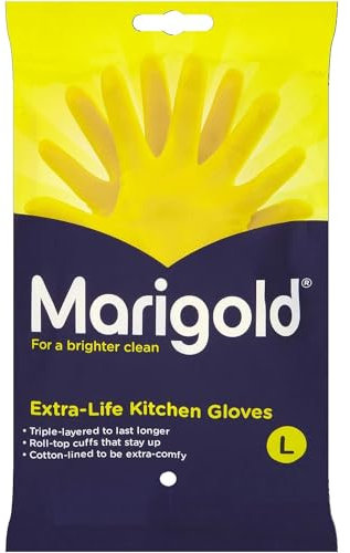 AMK® Marigold Extra Life Kitchen Rubber Gloves Large 1 Pair Comfy Cotton Lined