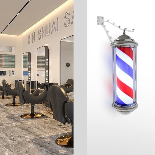TIXBYGO Barber Pole 13.7 LED Barbierstab, Friseursalon Zeichen Barber Shop Sign Rotierende Rot Weiß Blau Streifen Lampe, Wasserdicht Energie Sparen Friseur Pole Lampe für Friseursalon