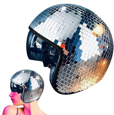 2024 New Discokugel Hüte - Disco Dekor Helme mit Einziehbarem Visier, Glitzer Spiegel Glas Discokugel Hut Helm für Damen Herren DJ Club Bühne Bar Party Hochzeit Dance (Silber)
