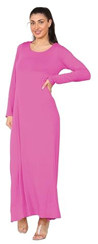 Elum Long Maxi Dresses for Women New Ladies Long Sleeve Casual Round Neck Dress Fuchsia Size 8/10