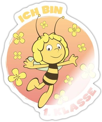 Spreadshirt Biene Maja Ich bin 1. Klasse Sticker, max. 10 x 10 cm, 10 x 10 cm, Weiß glänzend
