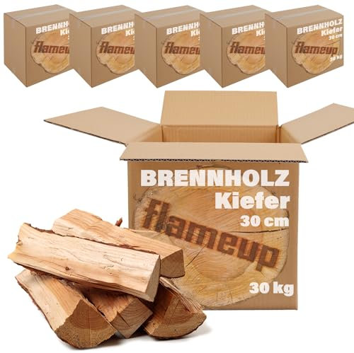 Kiefer Brennholz Kaminholz 5-500 kg Holz Für Ofen und Kamin Feuerschale Kaminofen Grill Flameup Feuerholz 30 cm Holzscheite Wood Kammergetrocknet, Menge:180 kg